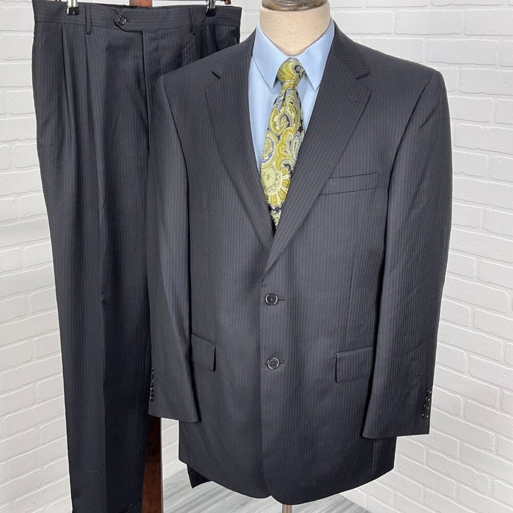 Jos A Bank Suit Men‎ 43L 34Wx30L Black White Gordon Signature Gold Wool Classic